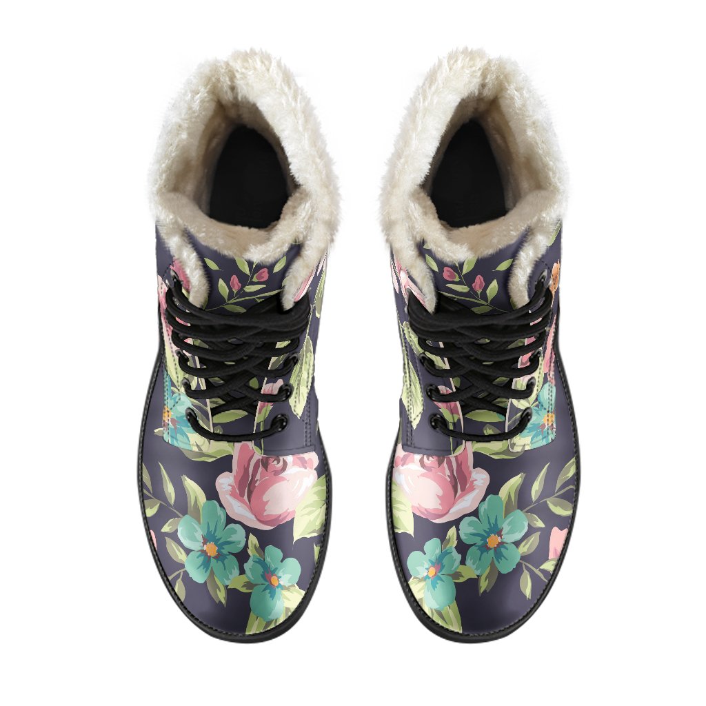 Vintage Rose Floral Flower Pattern Print Comfy Boots GearFrost