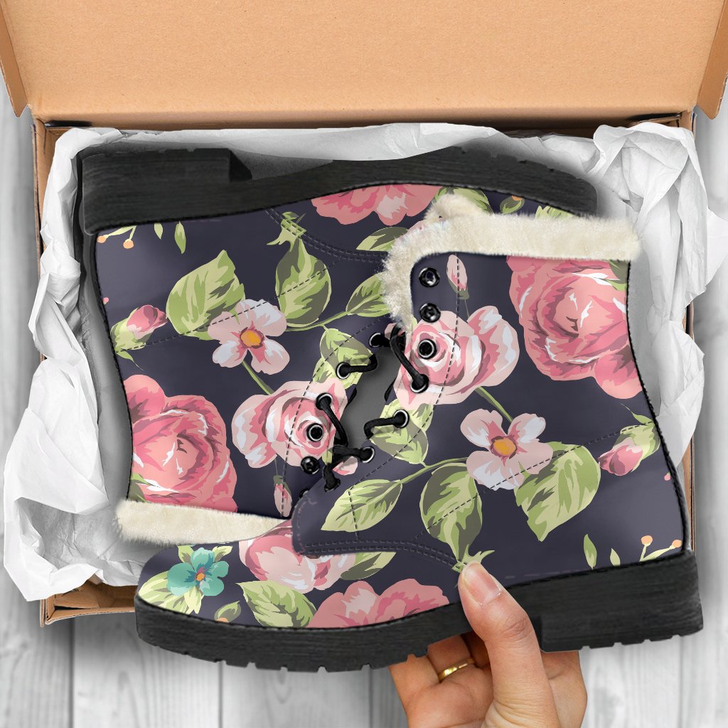 Vintage Rose Floral Flower Pattern Print Comfy Boots GearFrost