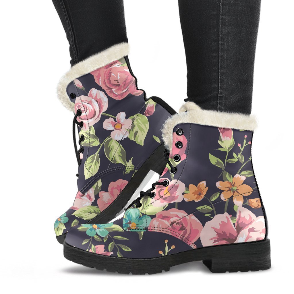 Vintage Rose Floral Flower Pattern Print Comfy Boots GearFrost