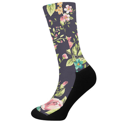 Vintage Rose Floral Flower Pattern Print Crew Socks