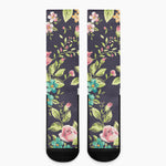 Vintage Rose Floral Flower Pattern Print Crew Socks