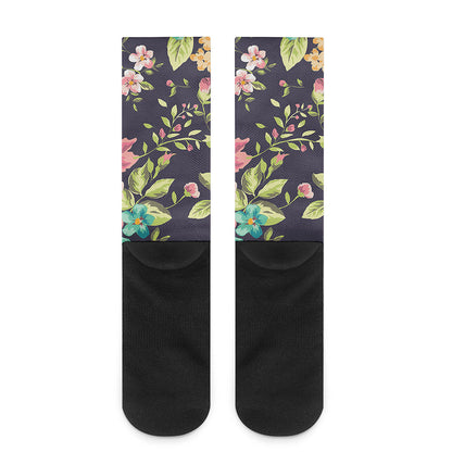 Vintage Rose Floral Flower Pattern Print Crew Socks
