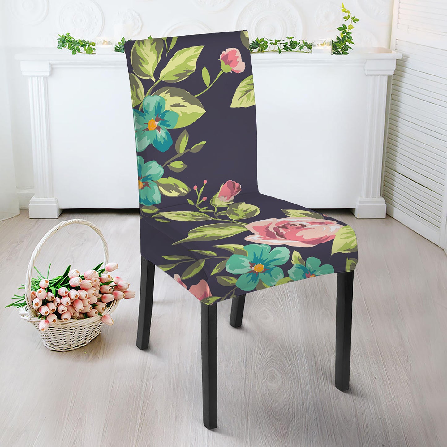 Vintage Rose Floral Flower Pattern Print Dining Chair Slipcover