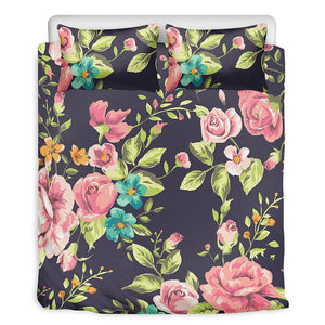 Vintage Rose Floral Flower Pattern Print Duvet Cover Bedding Set
