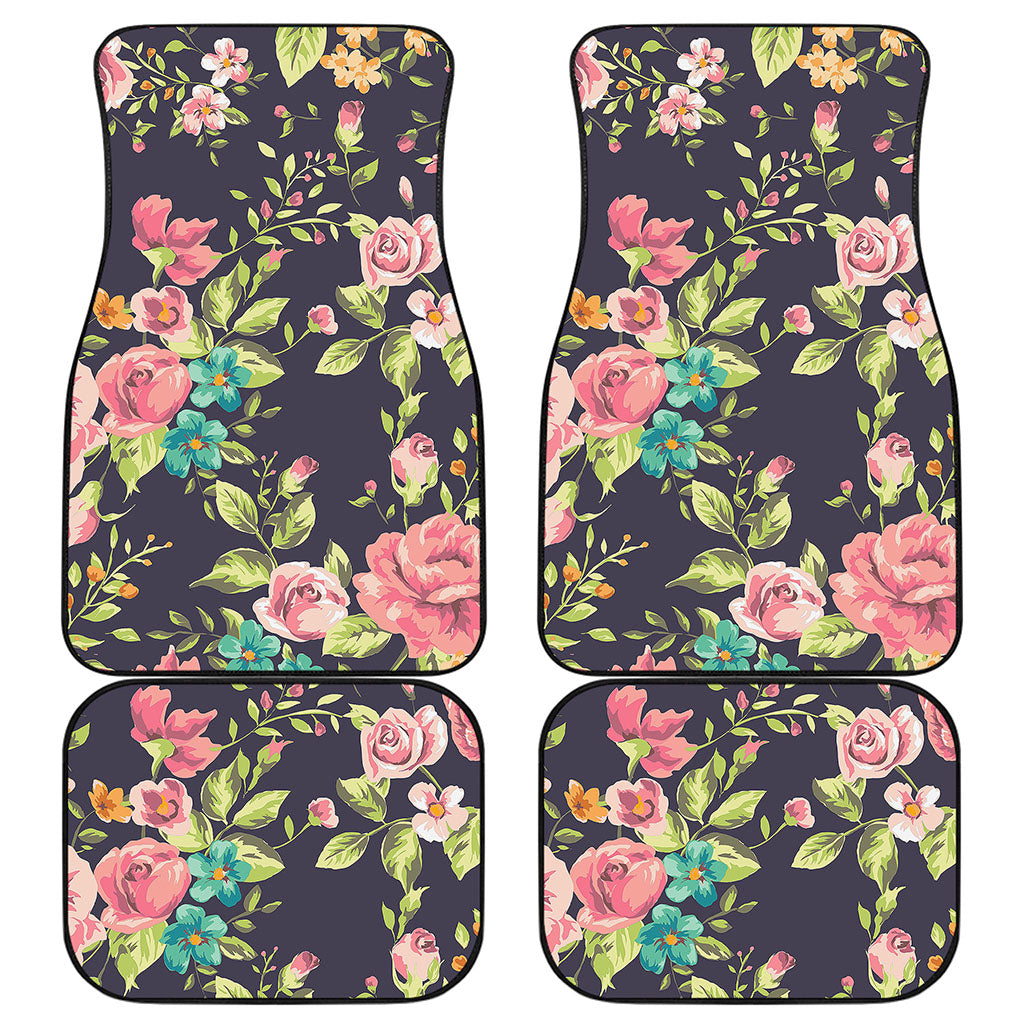 Vintage Rose Floral Flower Pattern Print Front and Back Car Floor Mats