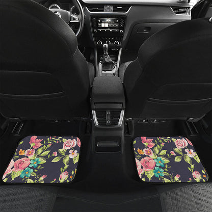 Vintage Rose Floral Flower Pattern Print Front and Back Car Floor Mats