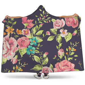 Vintage Rose Floral Flower Pattern Print Hooded Blanket