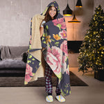 Vintage Rose Floral Flower Pattern Print Hooded Blanket