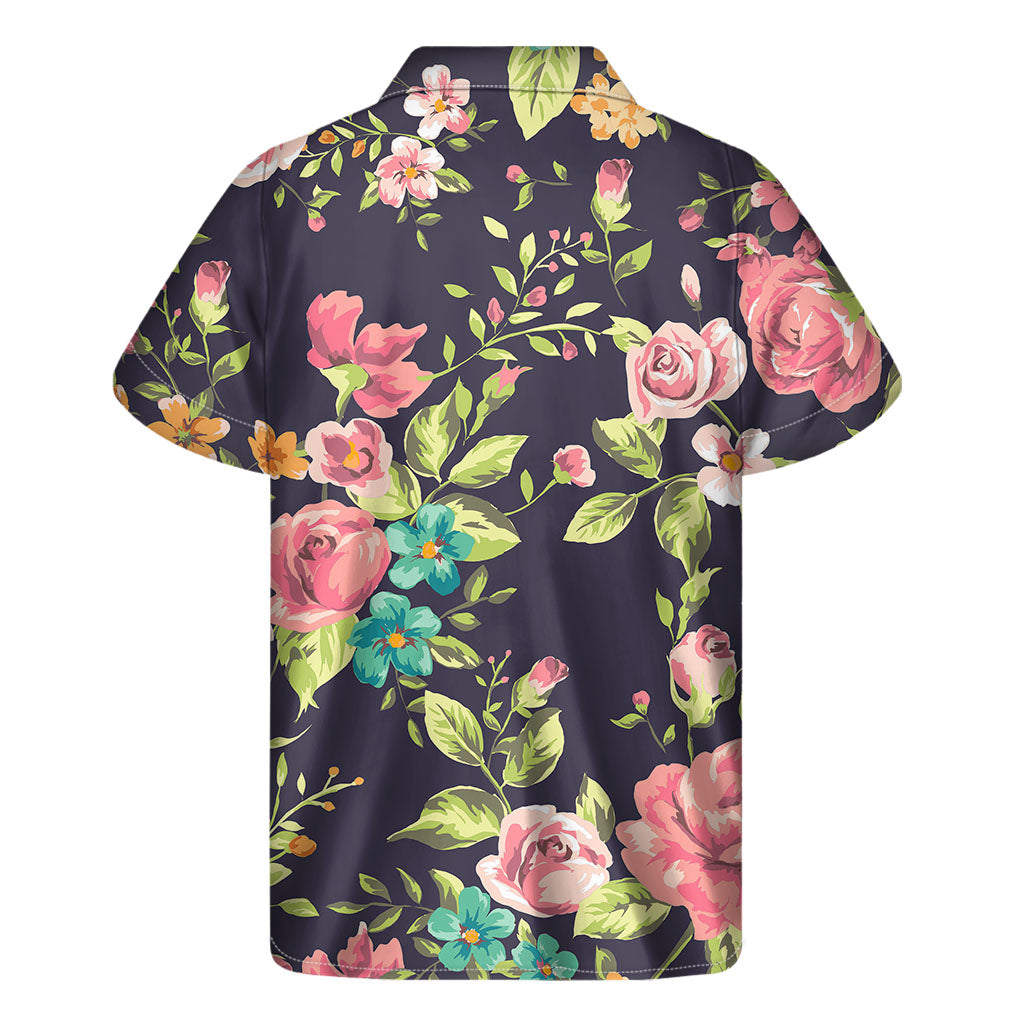 Vintage Rose Floral Flower Pattern Print Men's Short Sleeve Shirt