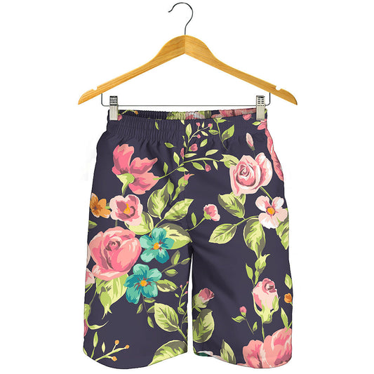 Vintage Rose Floral Flower Pattern Print Men's Shorts