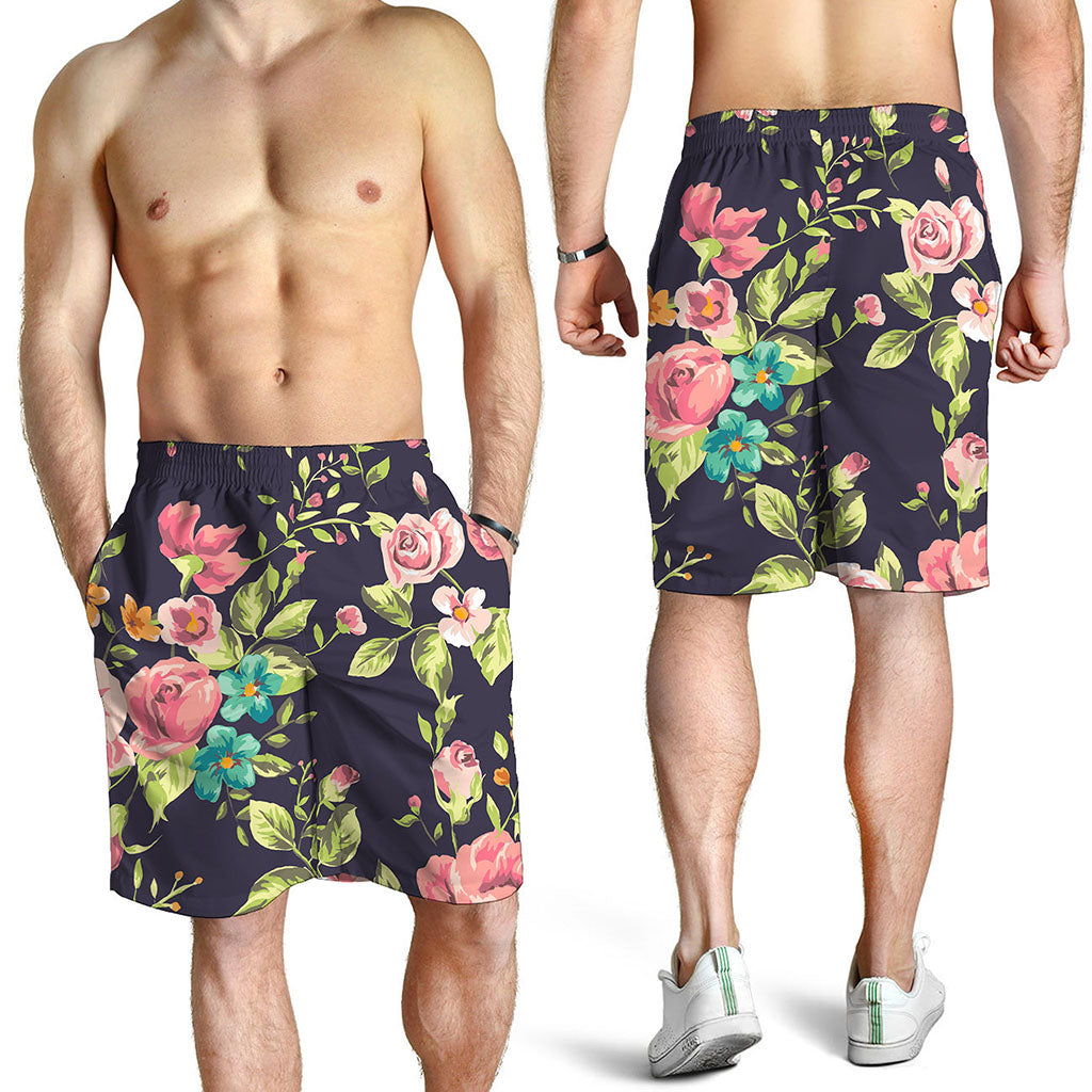 Vintage Rose Floral Flower Pattern Print Men's Shorts