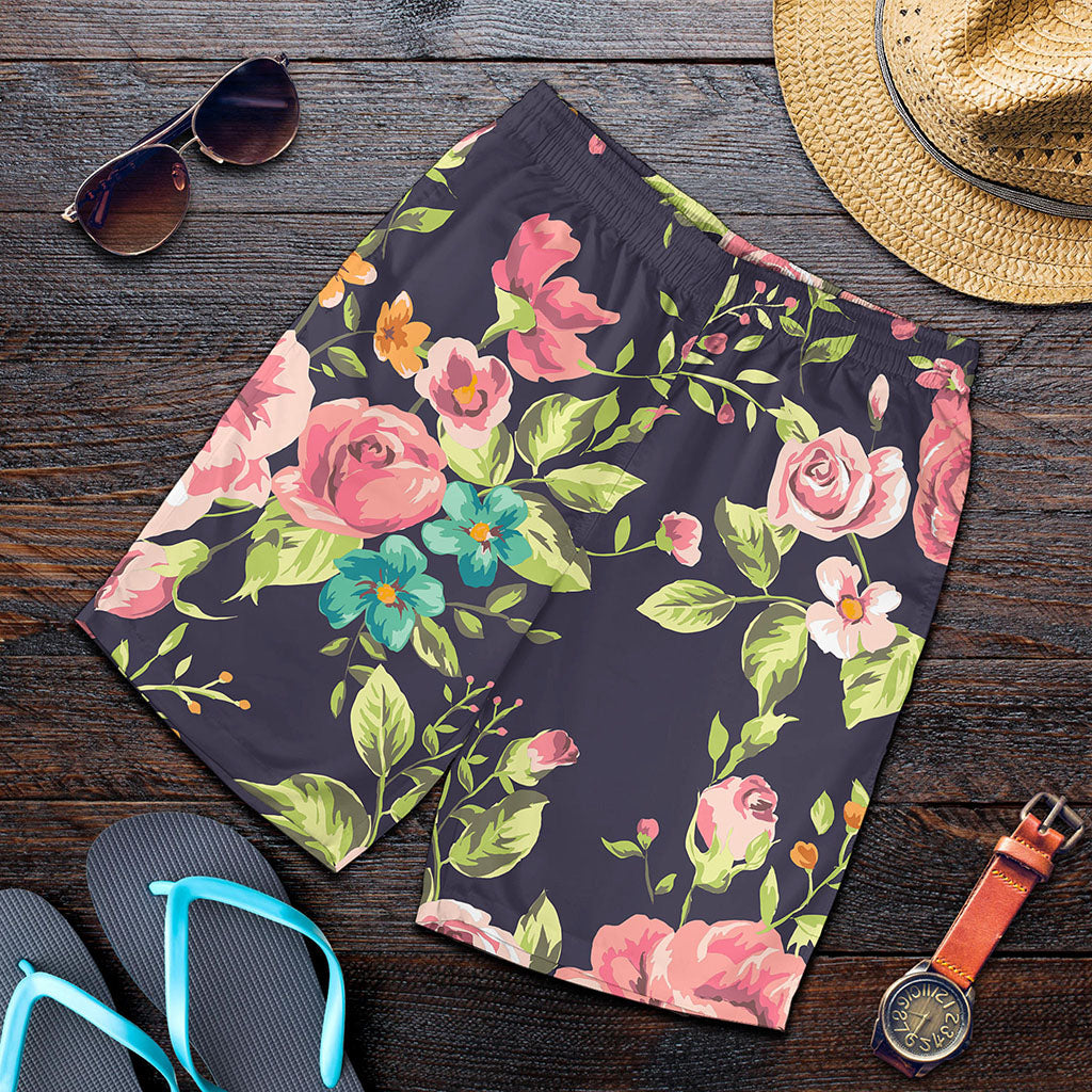 Vintage Rose Floral Flower Pattern Print Men's Shorts