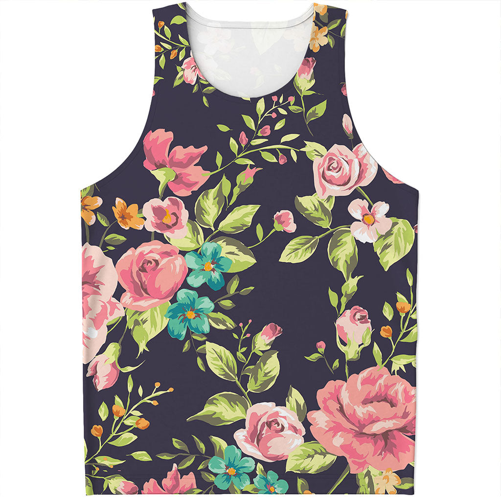 Vintage Rose Floral Flower Pattern Print Men's Tank Top