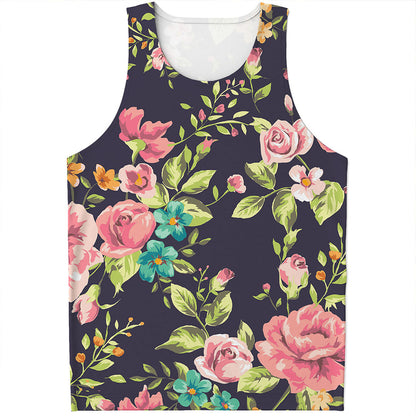 Vintage Rose Floral Flower Pattern Print Men's Tank Top