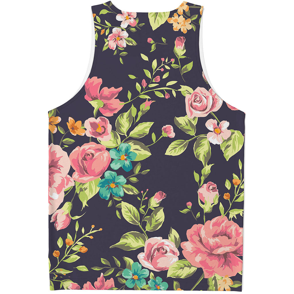 Vintage Rose Floral Flower Pattern Print Men's Tank Top