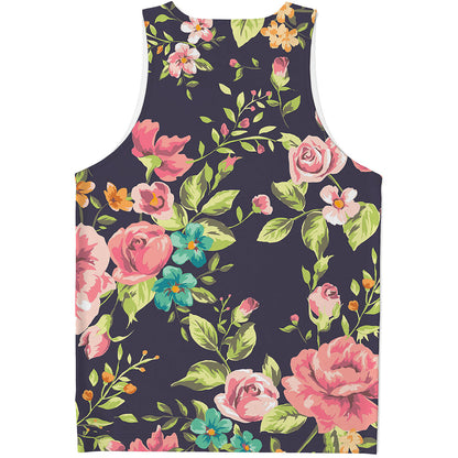 Vintage Rose Floral Flower Pattern Print Men's Tank Top