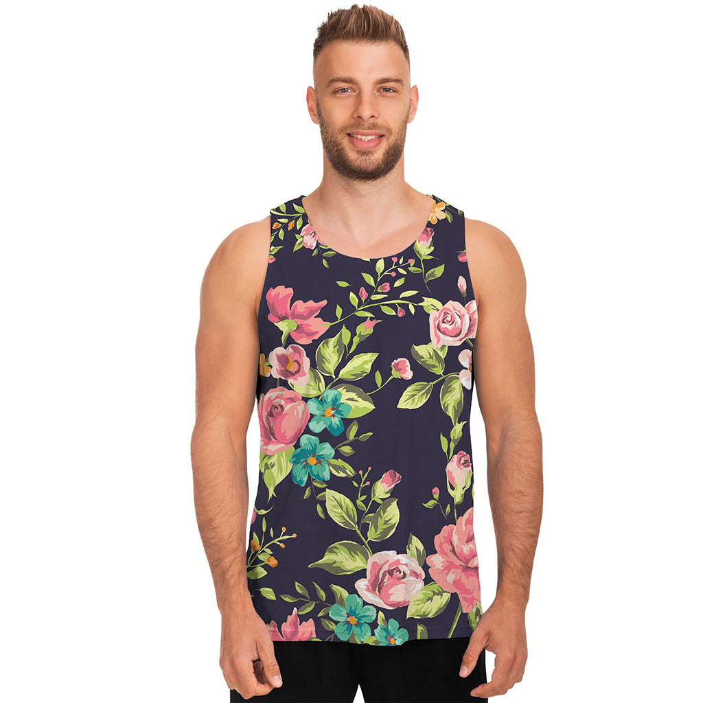 Vintage Rose Floral Flower Pattern Print Men's Tank Top