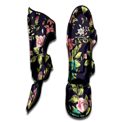 Vintage Rose Floral Flower Pattern Print Muay Thai Shin Guard
