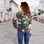Vintage Rose Floral Flower Pattern Print Off Shoulder Sweatshirt GearFrost