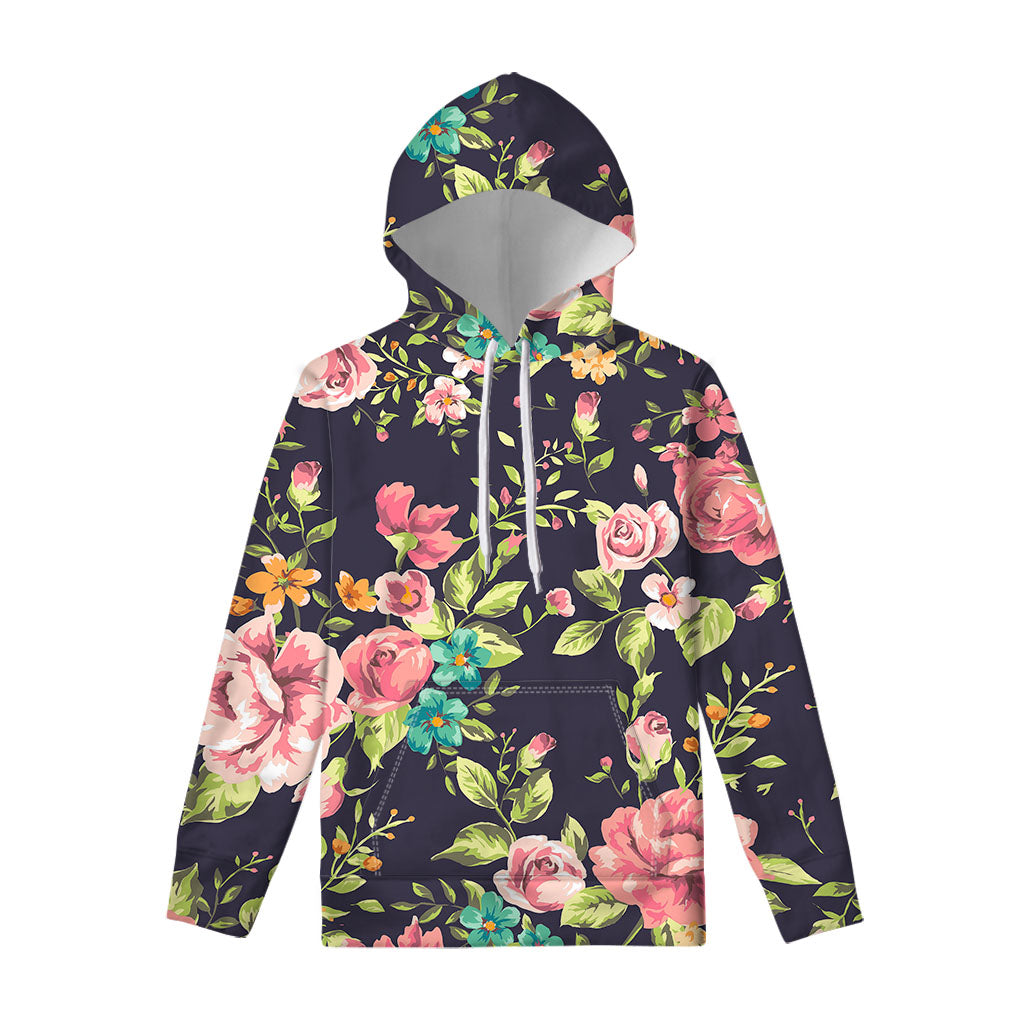 Vintage Rose Floral Flower Pattern Print Pullover Hoodie