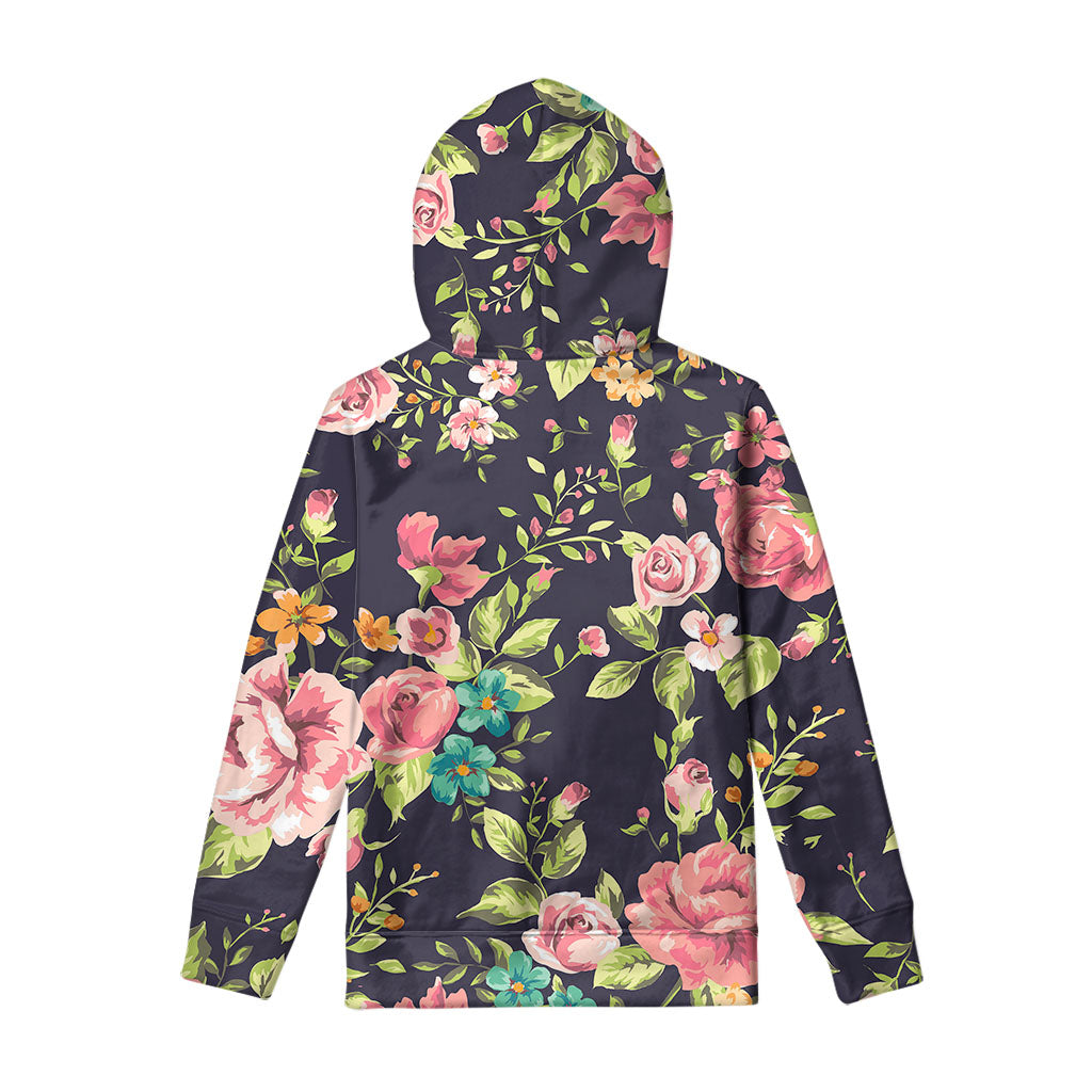 Vintage Rose Floral Flower Pattern Print Pullover Hoodie
