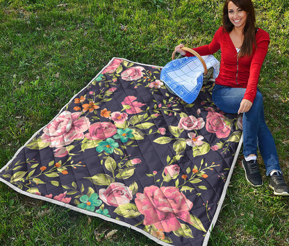 Vintage Rose Floral Flower Pattern Print Quilt