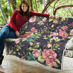 Vintage Rose Floral Flower Pattern Print Quilt