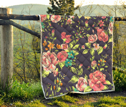 Vintage Rose Floral Flower Pattern Print Quilt