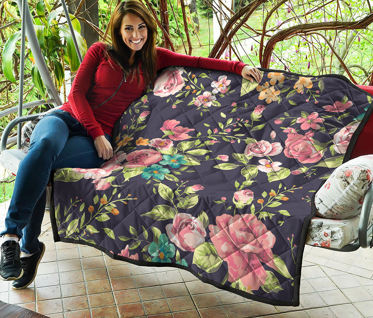 Vintage Rose Floral Flower Pattern Print Quilt