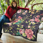 Vintage Rose Floral Flower Pattern Print Quilt