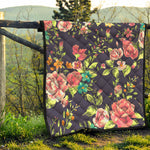Vintage Rose Floral Flower Pattern Print Quilt