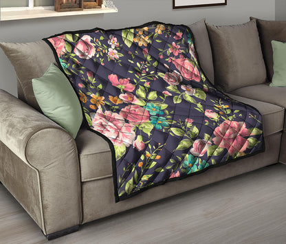 Vintage Rose Floral Flower Pattern Print Quilt