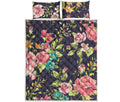 Vintage Rose Floral Flower Pattern Print Quilt Bed Set