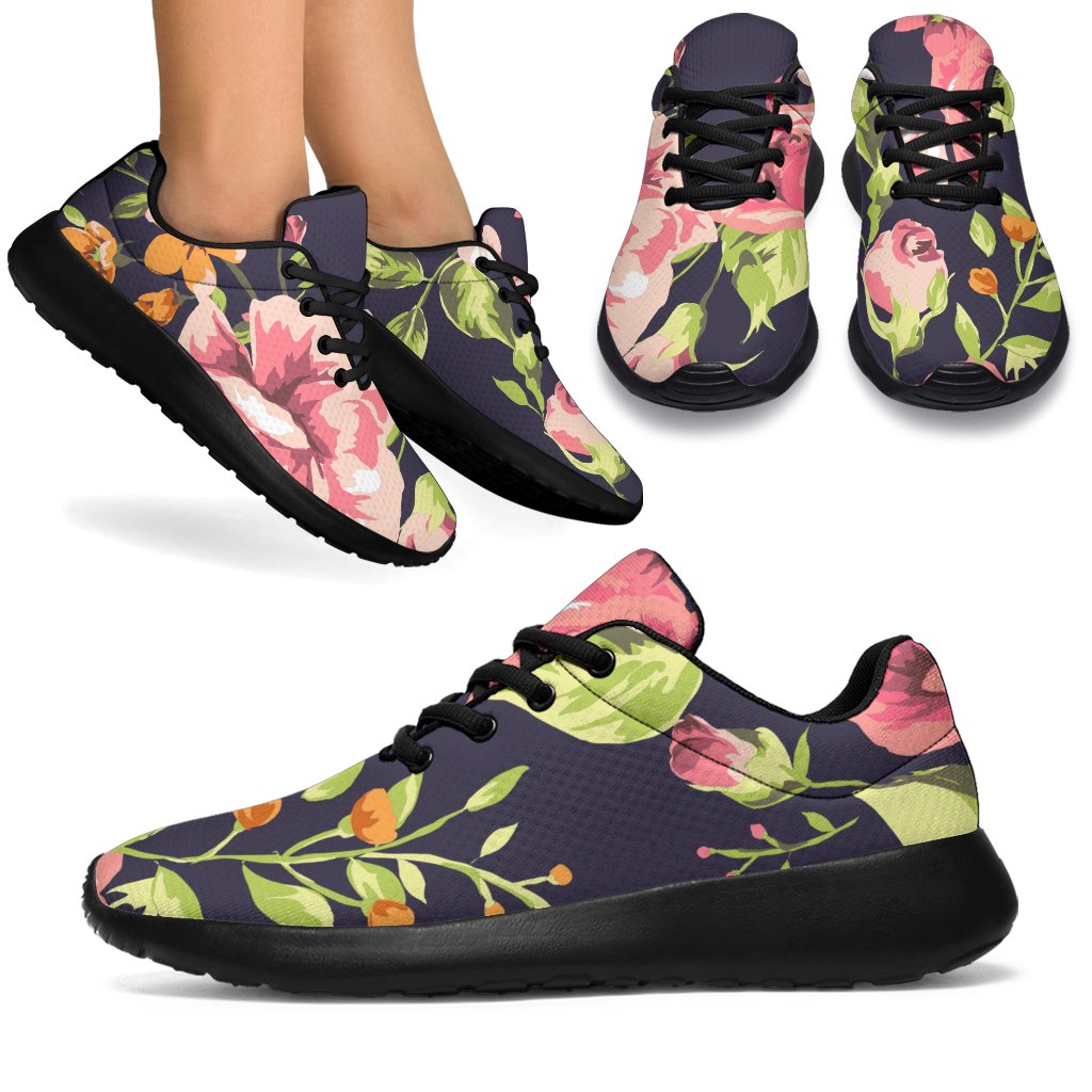 Vintage Rose Floral Flower Pattern Print Sport Shoes GearFrost