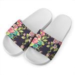 Vintage Rose Floral Flower Pattern Print White Slide Sandals