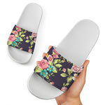 Vintage Rose Floral Flower Pattern Print White Slide Sandals