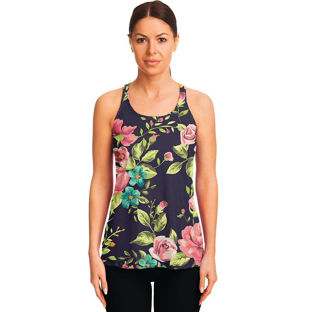 Vintage Rose Floral Flower Pattern Print Women's Racerback Tank Top
