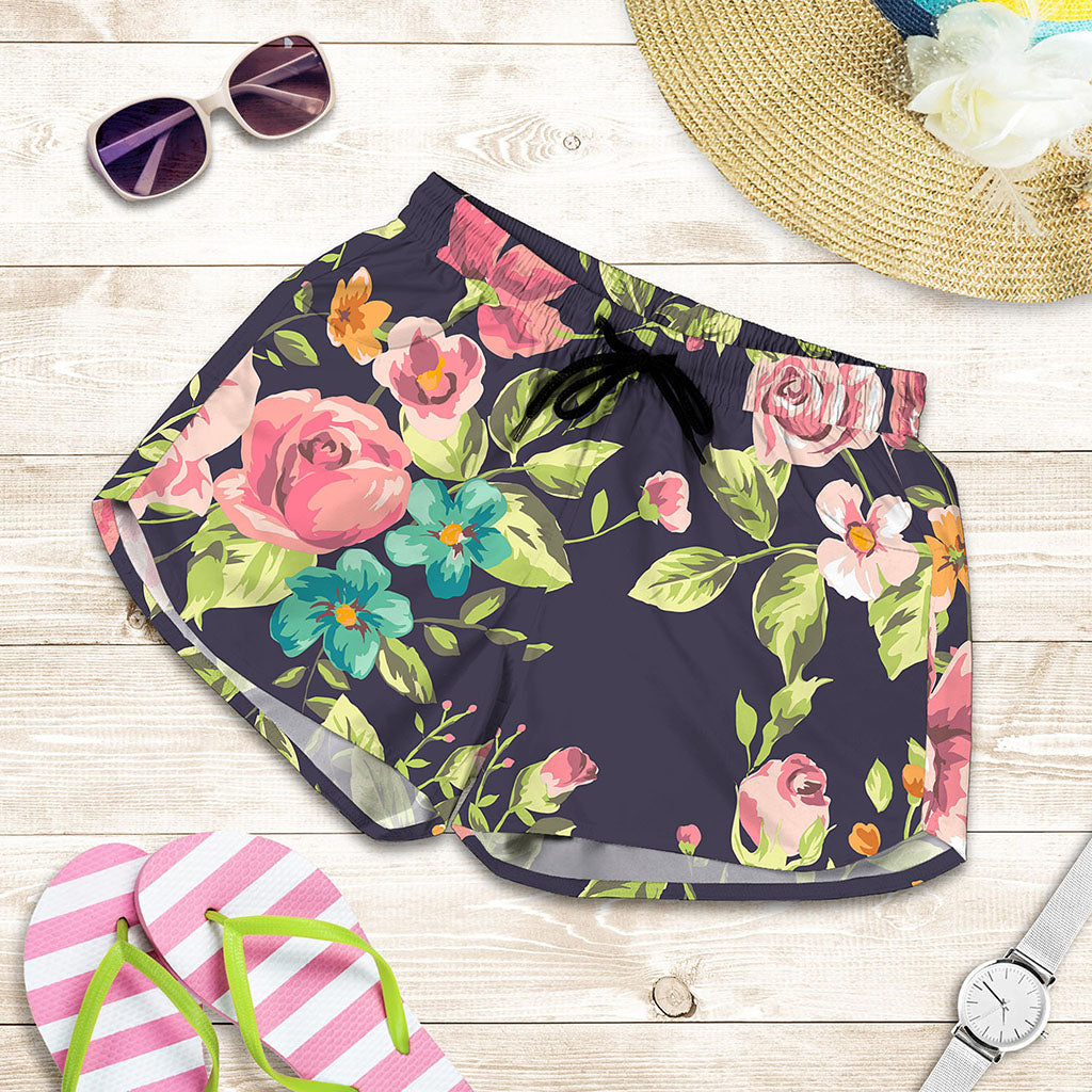 Vintage Rose Floral Flower Pattern Print Women's Shorts