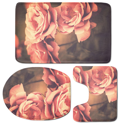 Vintage Rose Print 3 Piece Bath Mat Set