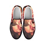 Vintage Rose Print Black Slip On Shoes