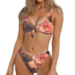 Vintage Rose Print Front Bow Tie Bikini