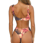 Vintage Rose Print Front Bow Tie Bikini