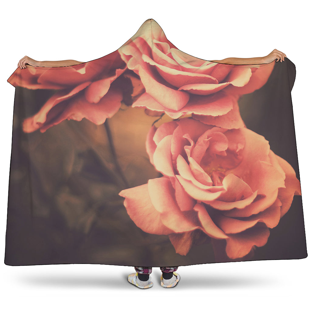 Vintage Rose Print Hooded Blanket