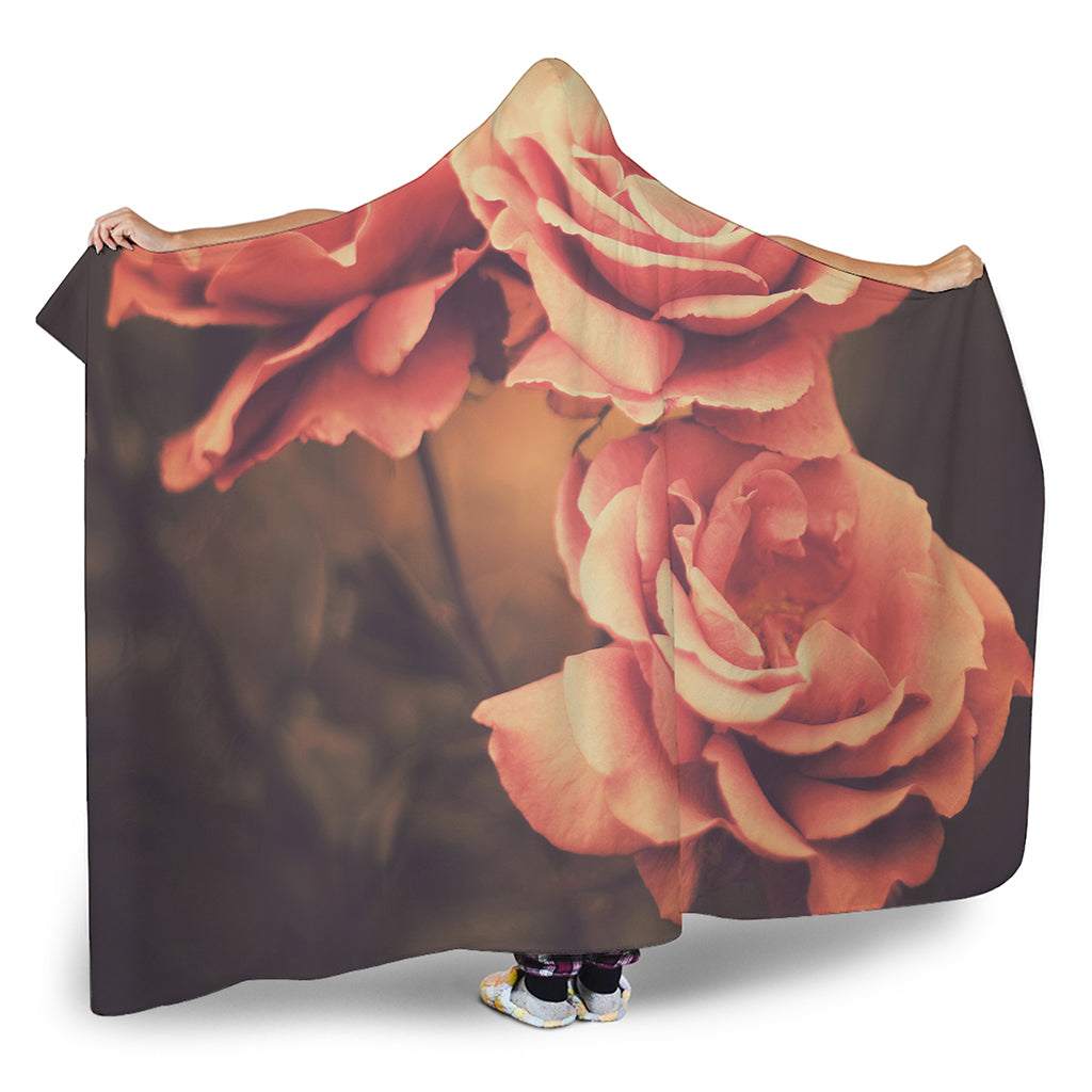 Vintage Rose Print Hooded Blanket