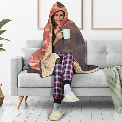 Vintage Rose Print Hooded Blanket