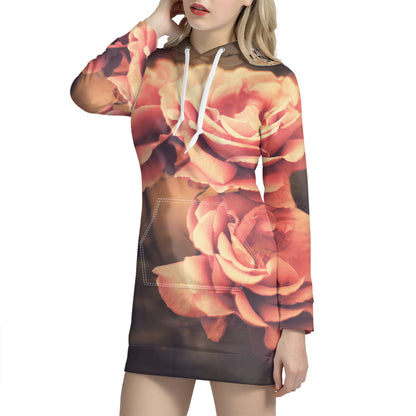 Vintage Rose Print Hoodie Dress