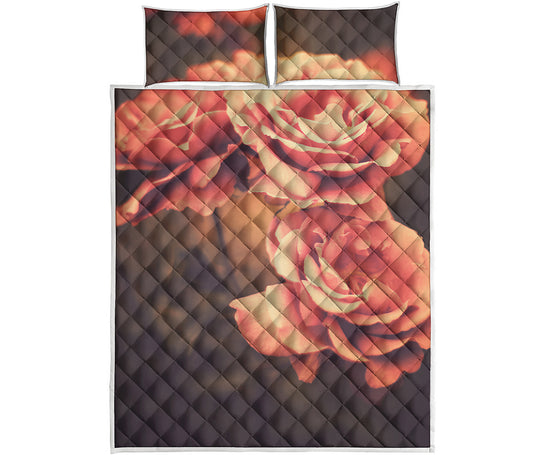 Vintage Rose Print Quilt Bed Set