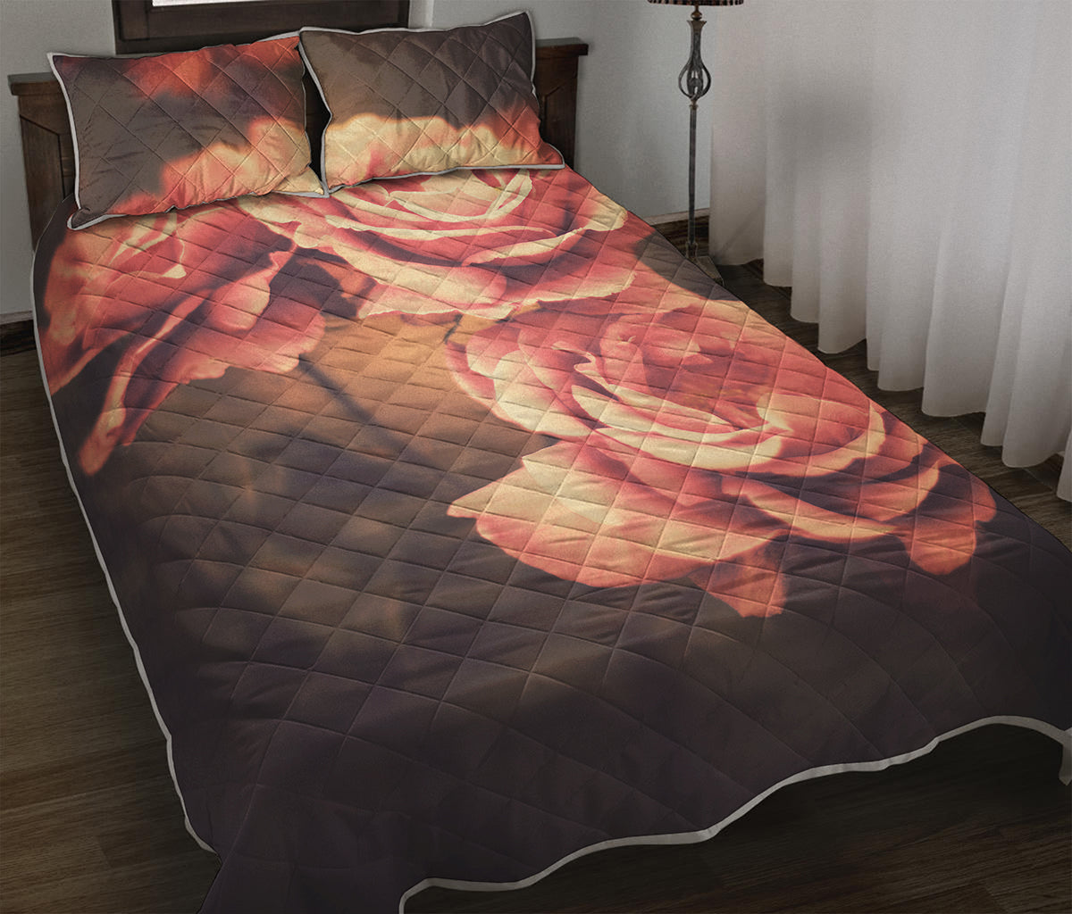 Vintage Rose Print Quilt Bed Set