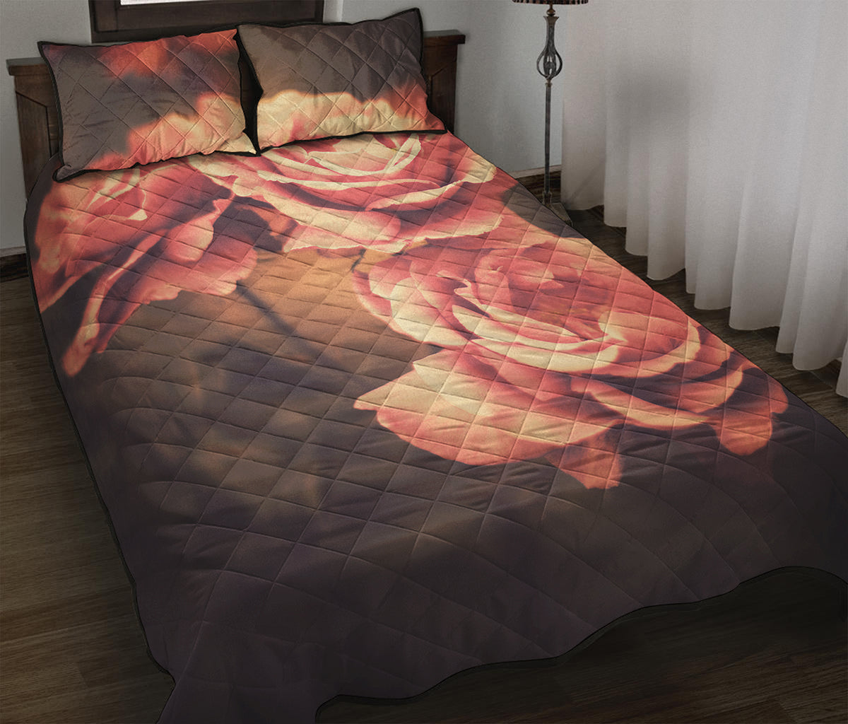 Vintage Rose Print Quilt Bed Set