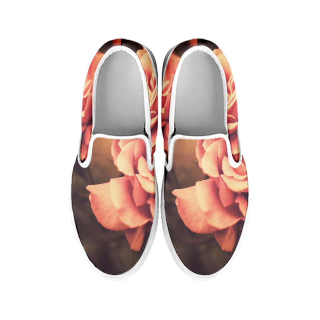Vintage Rose Print White Slip On Shoes